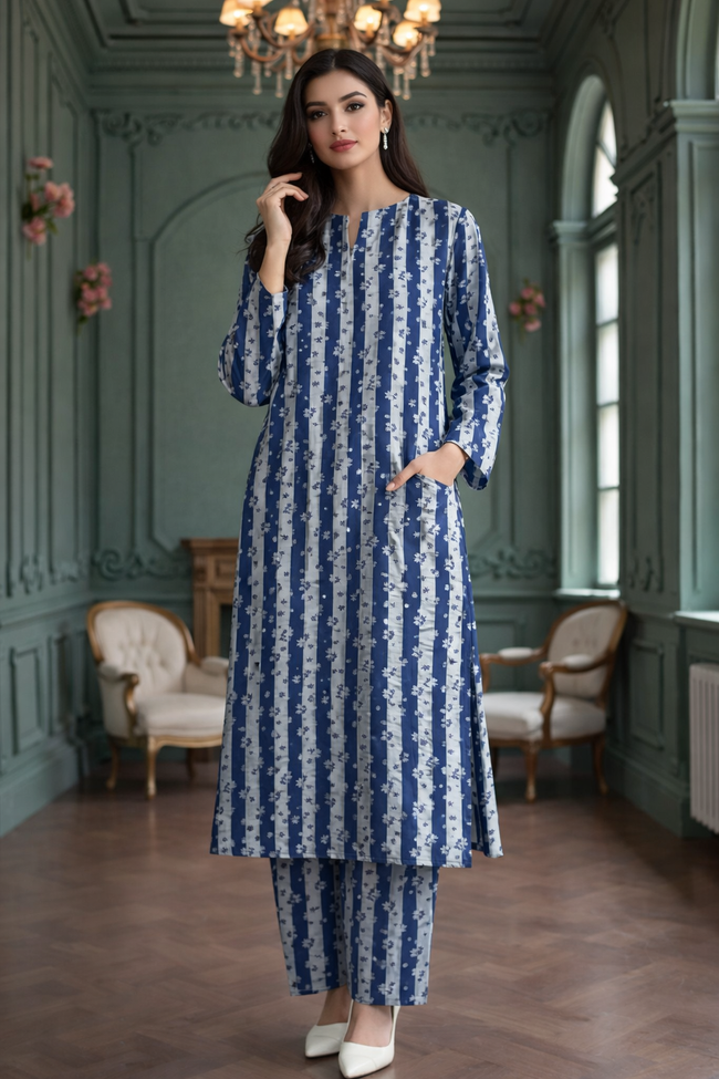 Printed Polo Cotton 2-Piece Set Hover Image