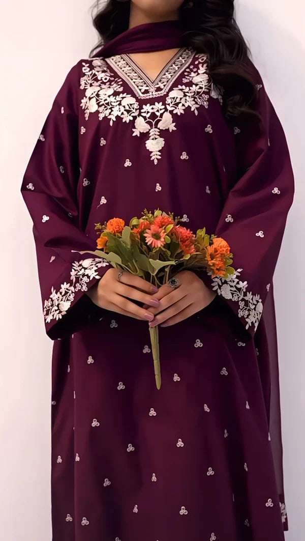 HOORE- Dhanak Embroidered Winter 2 Piece Dress - J0975 Main Image