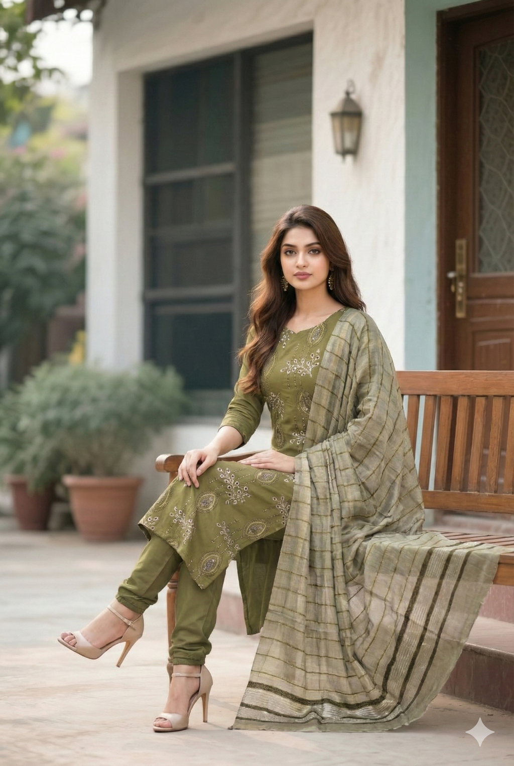 Dhanak Embroidered 3-Piece Suit with Wool Shawl (Multani Style)
Mehndi Green