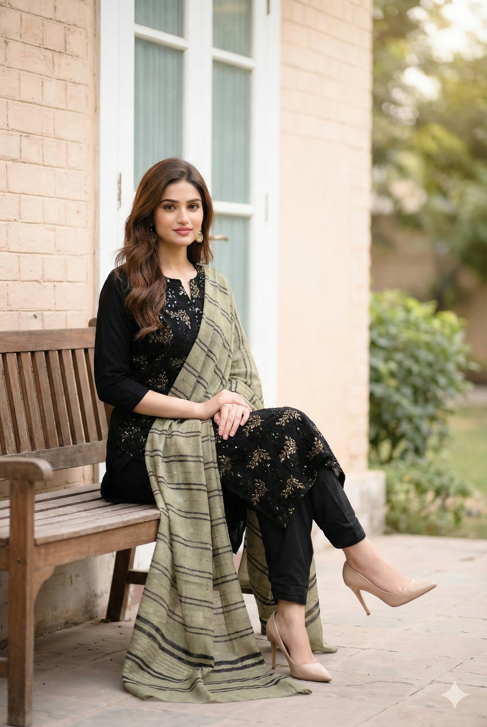 Dhanak Embroidered 3-Piece Suit with Wool Shawl (Multani Style)
Black