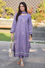HOORE- 3 Pcs Embroidered DHANAK Shirt with Embroidered DHANAK Dupatta V2575
