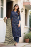 Dhanak Embroidered 3-Piece Suit with Wool Shawl (Multani Style) Royal Blue
