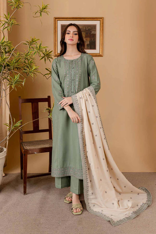 HOORE- Libaas Embroidered Dhanak 3pc with Embroidered Shawl- GA2119 Hover Image