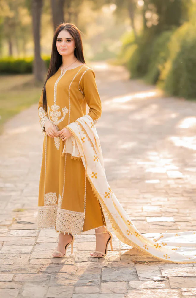 HOORE - Winter 3PC Dhanak Embroidered Suit - SS0455