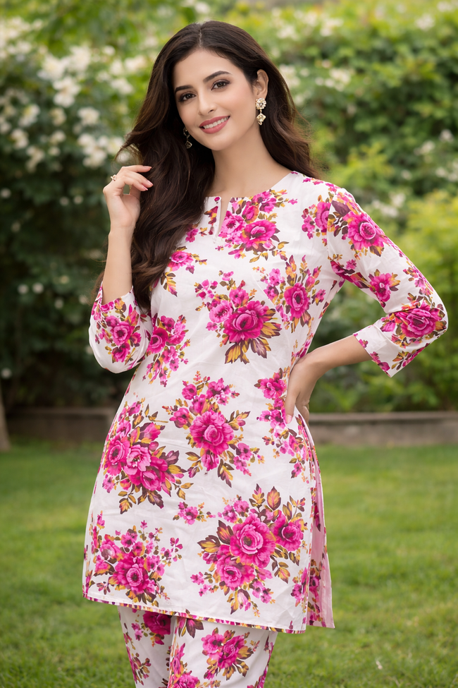 Printed Polo Cotton 2-Piece Set Hover Image