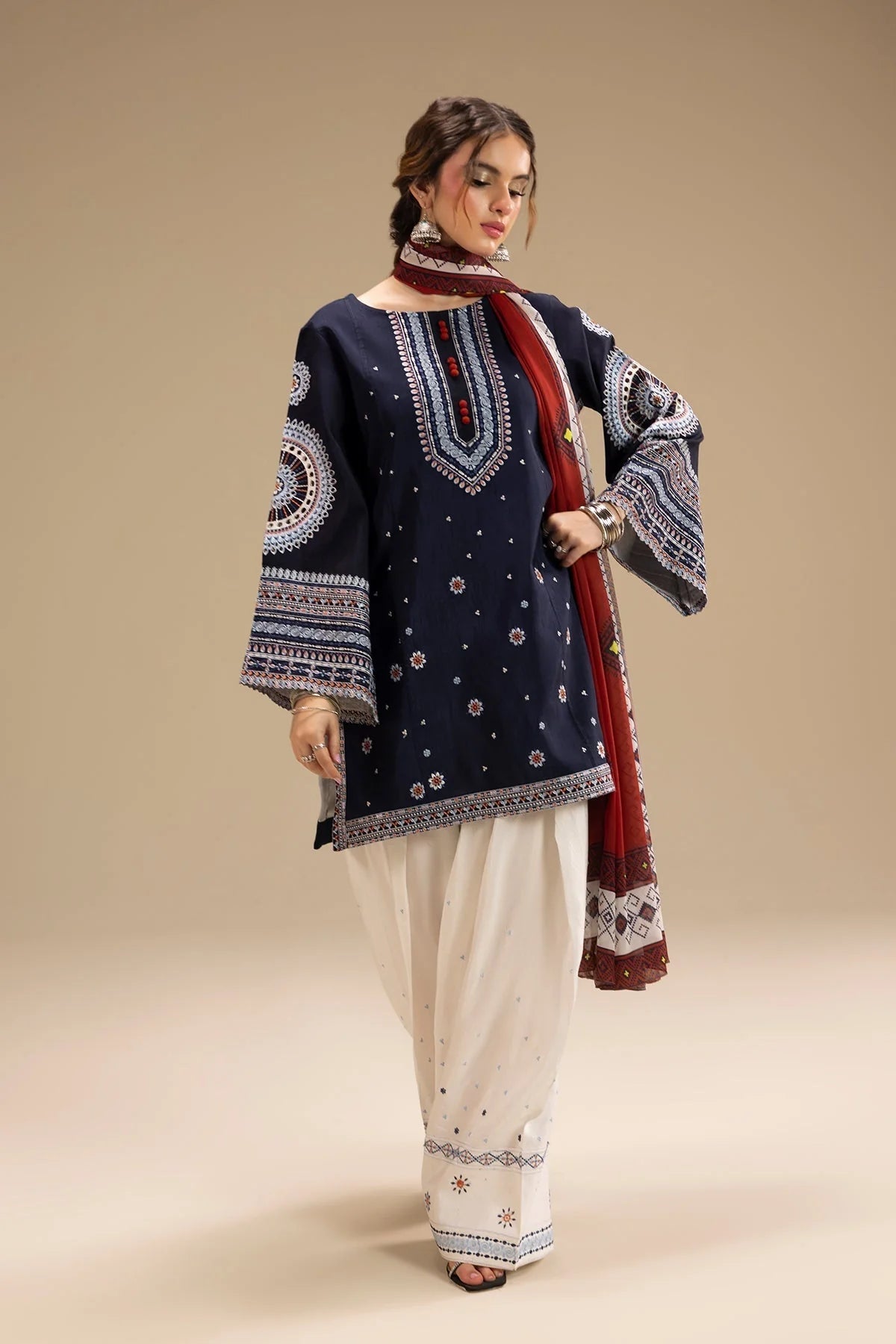 Hoore - UNSTITCHED 3PC DHANAK EMBROIDERED SUIT V241