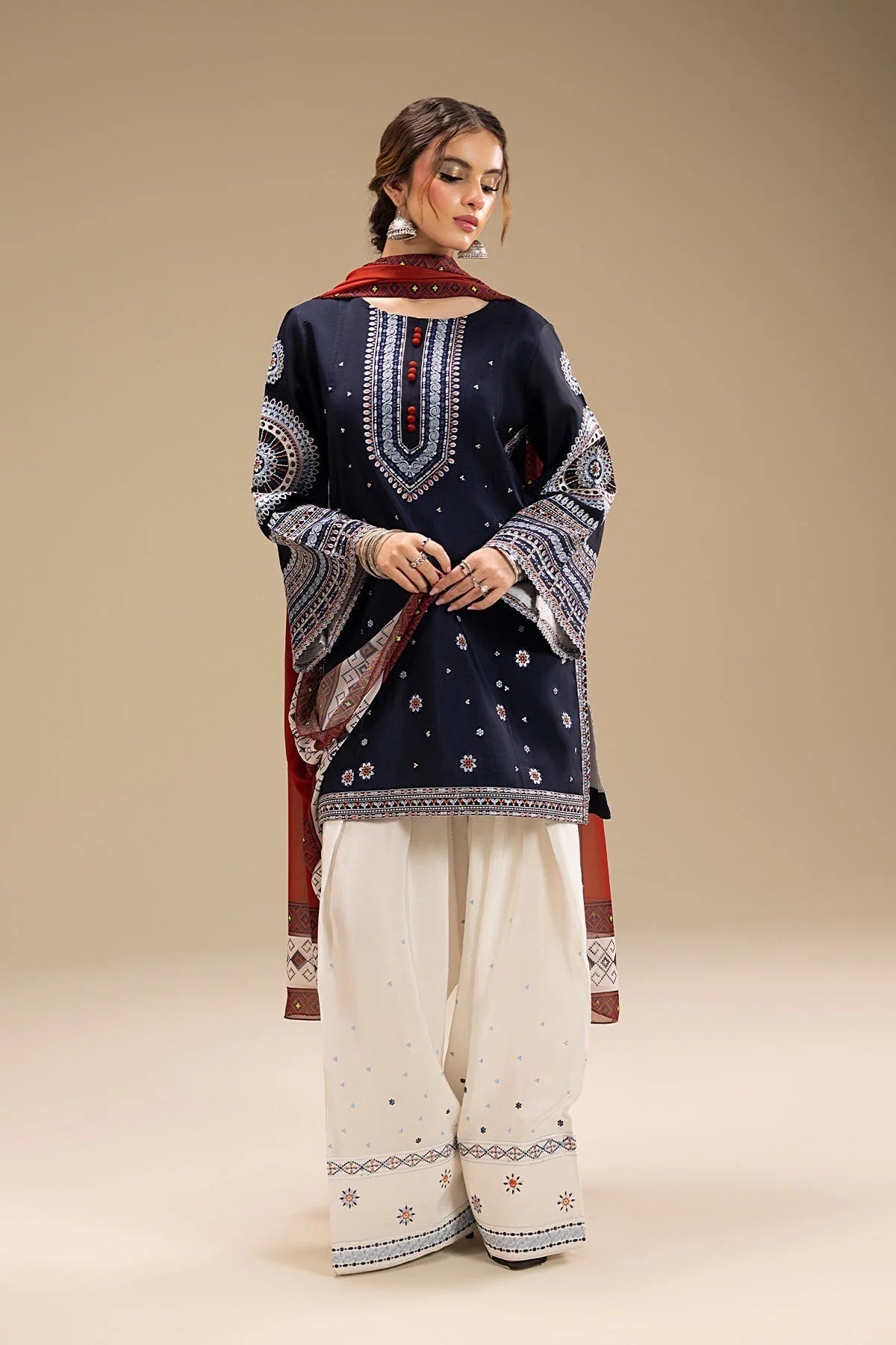 Hoore - UNSTITCHED 3PC DHANAK EMBROIDERED SUIT V241