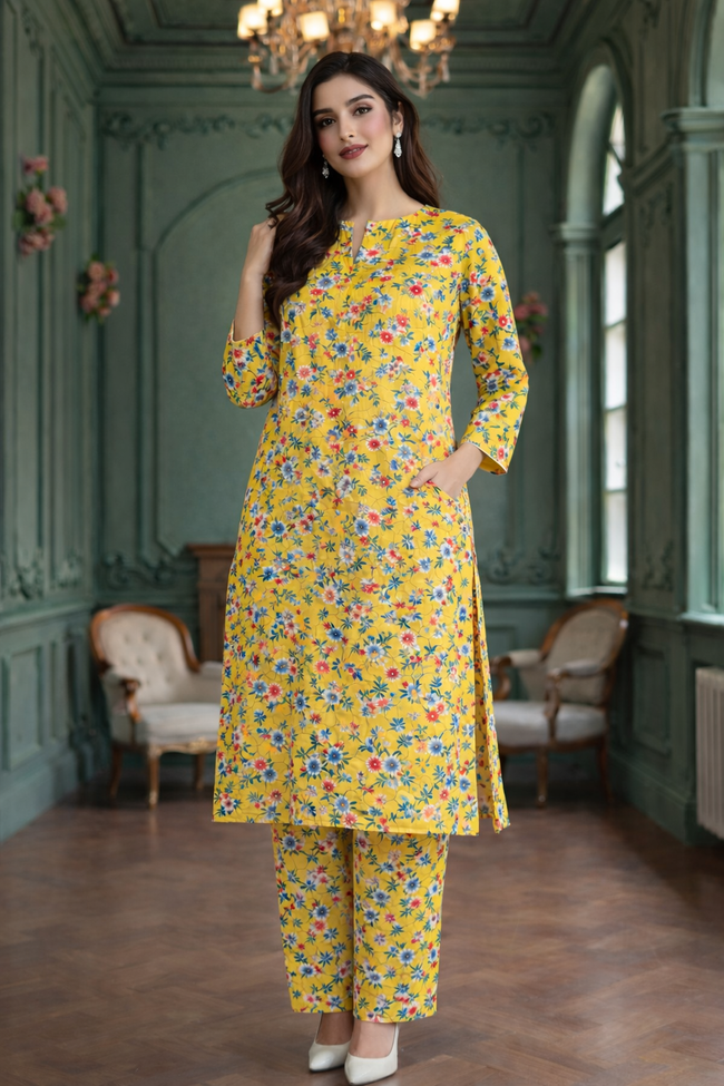 Printed Polo Cotton 2-Piece Set Hover Image