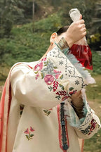 HOORE- 3PC DHANK EMBROIDERED SHIRT WITH COUTRAI WOOL SHAWL & TROUSER-BIC-4133