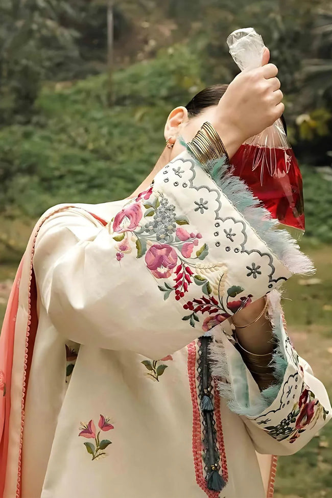 HOORE- 3PC DHANK EMBROIDERED SHIRT WITH COUTRAI WOOL SHAWL & TROUSER-BIC-4133 Main Image