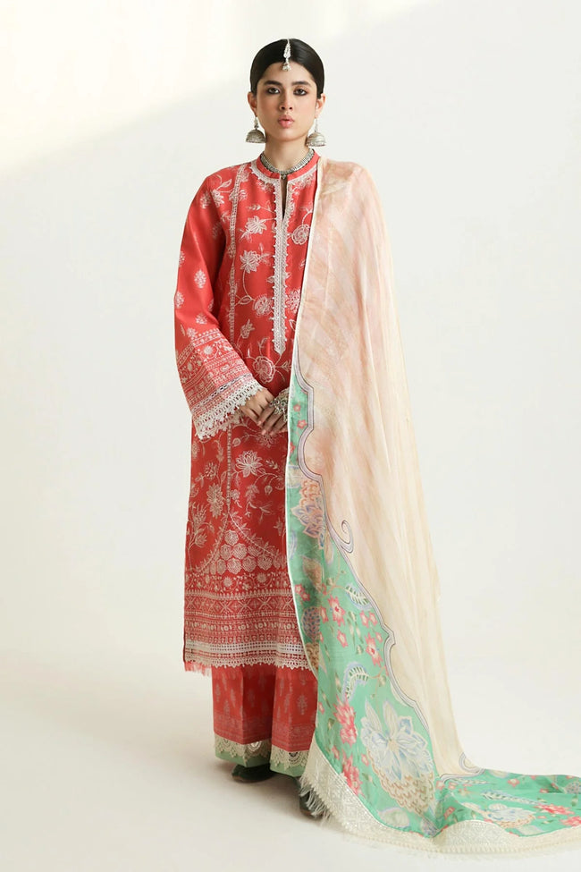 HOORE- Embroidered Luxury Lawn Unstitched 3Pc Suit D-01A MAHI Hover Image