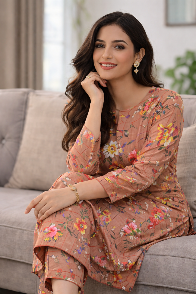 Printed Polo Cotton 2-Piece Set Hover Image