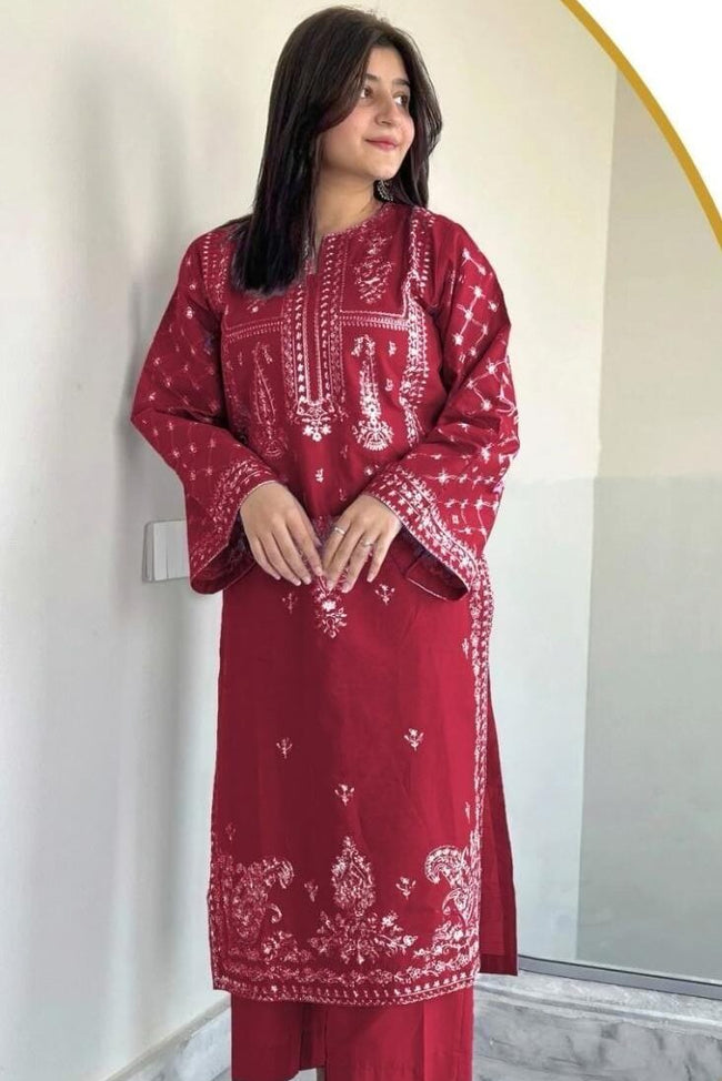 Hoore- Dhanak Embroidered Winter 2 Piece Dress - J0975 Hover Image