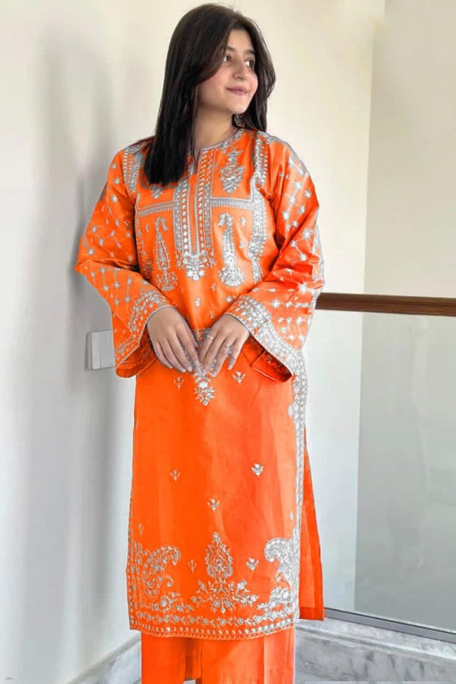 HOORE- Dhanak Embroidered Winter 2 Piece Dress - J0975 Hover Image