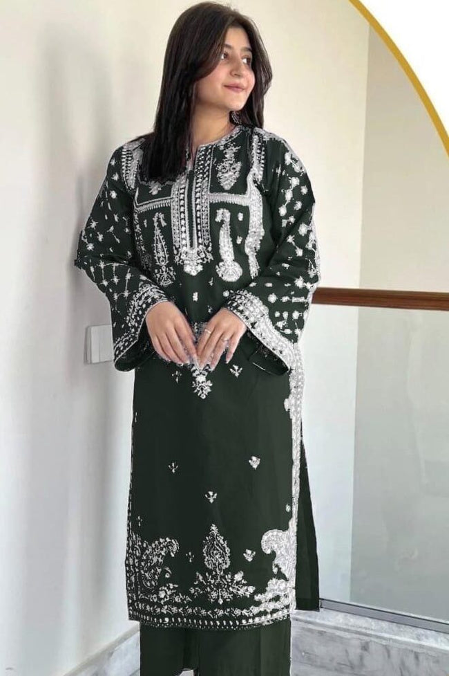 Hoore- Dhanak Embroidered Winter 2 Piece Dress - J0975 Hover Image