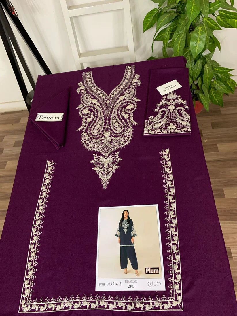 HOORE - 2PC DHANAK EMBROIDERED UNSTICH