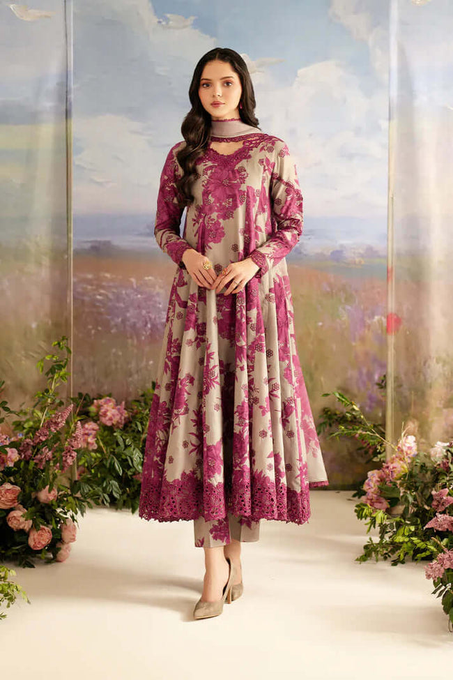 Baroque Swiss Khaddar Digital Print 3-Piece Stitched Dress With Neck,Bottom And Trouser Patches – Vol. 255 Hover Image