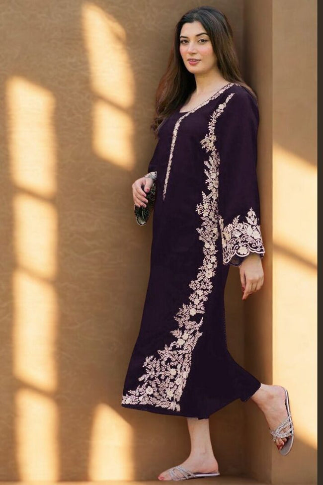HOORE- Designer Embroidered Dhanak Winter 2 Piece Dress - J0623 Hover Image